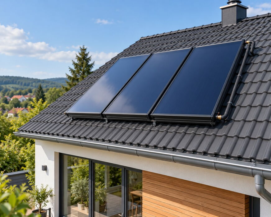 Solarthermie-Kollektoren auf einem Dach