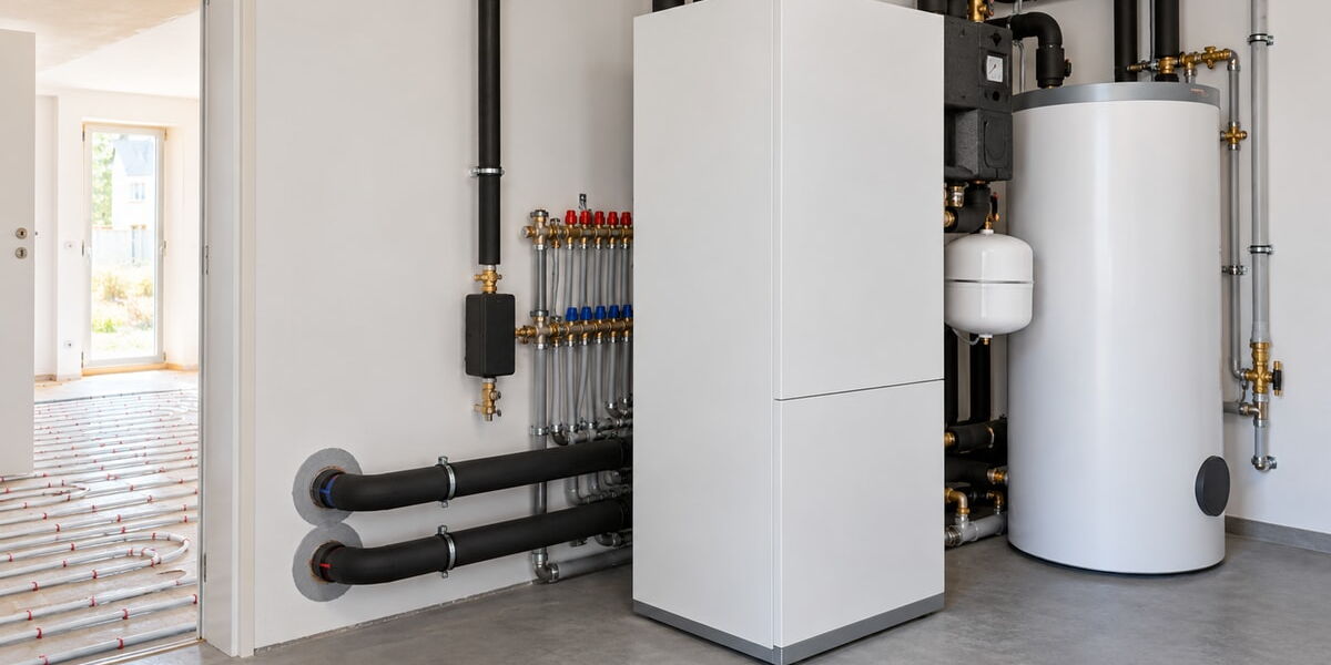 Sole-Wasser-Wärmepumpe im Hauswirtschaftsraum