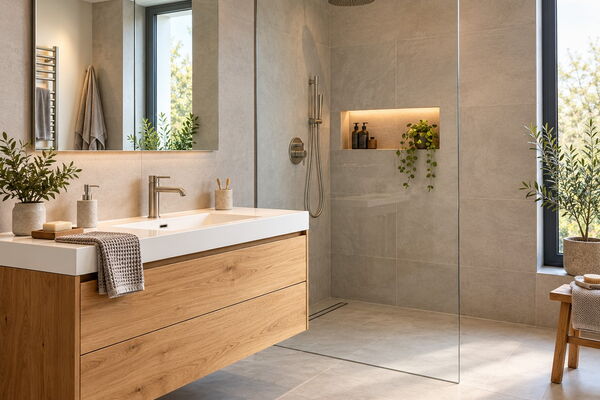 Saniertes Badezimmer mit bodengleicher Dusche