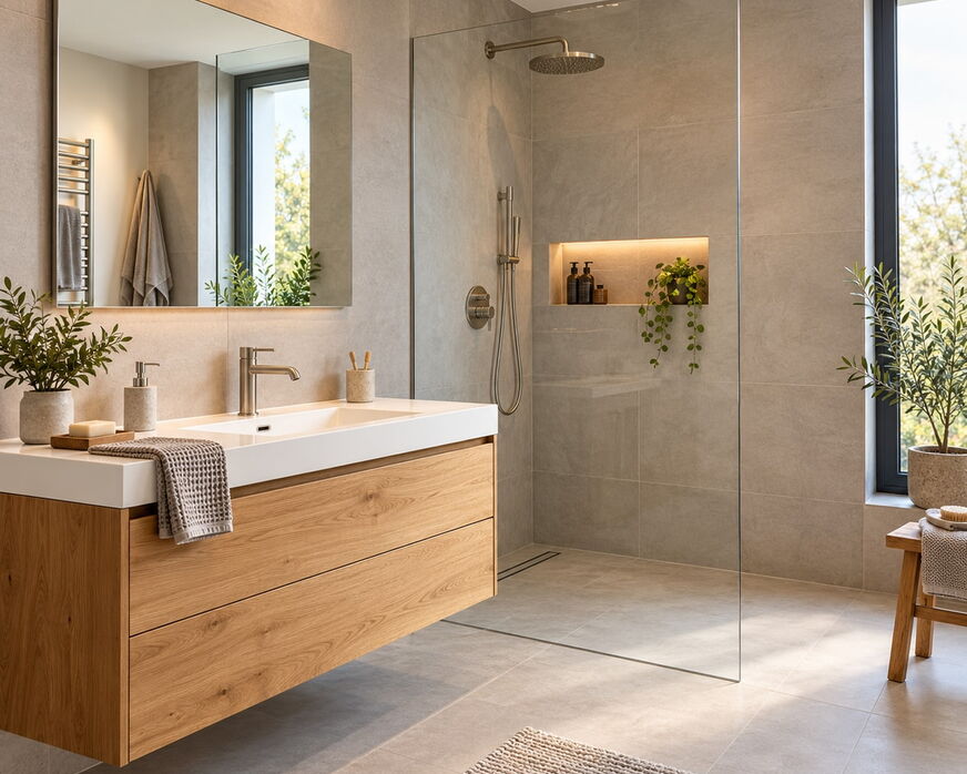 Saniertes Badezimmer mit bodengleicher Dusche